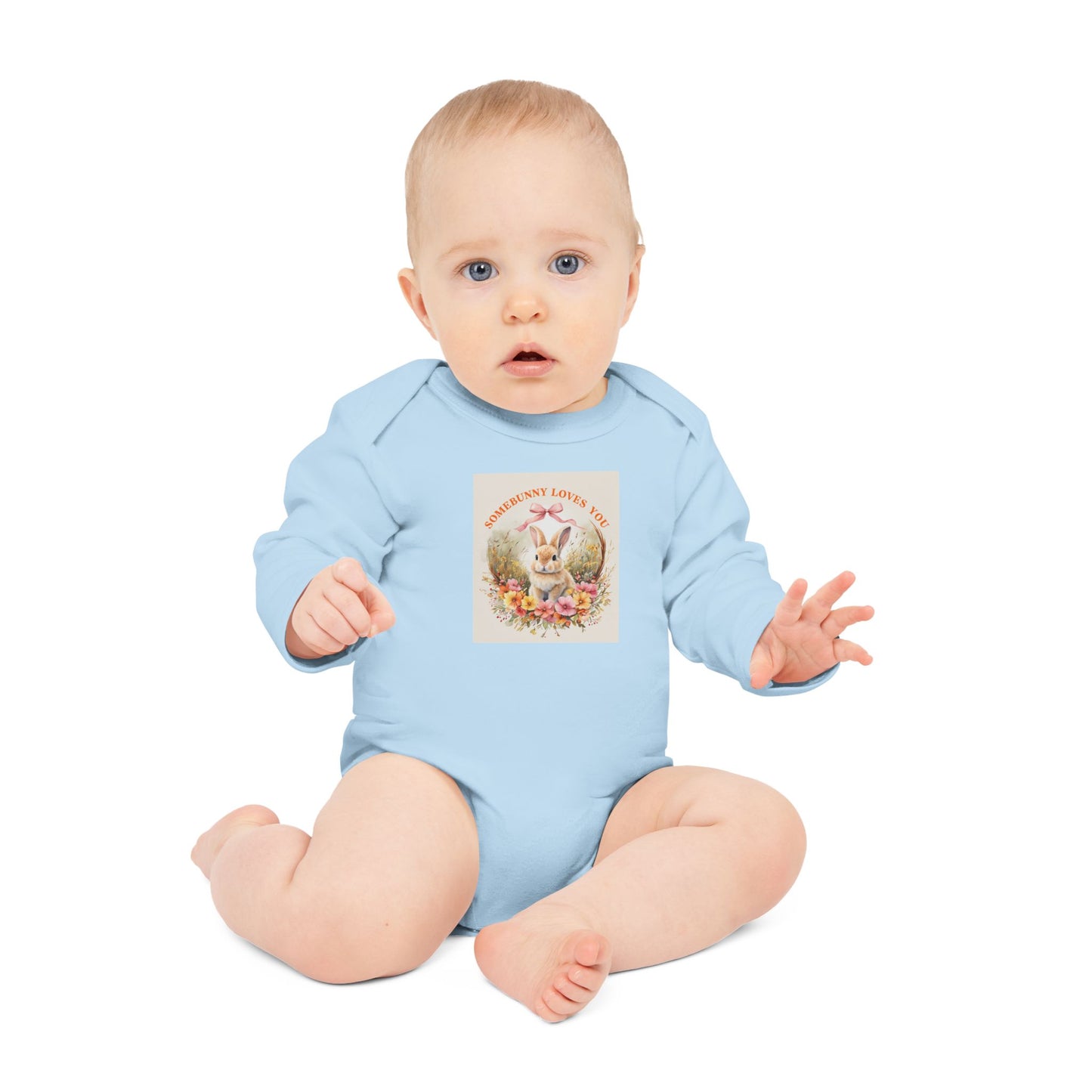 Somebunny Loves You Baby Long-Sleeve Organic Bodysuit - Perfect for Easter and Spring Celebrations
