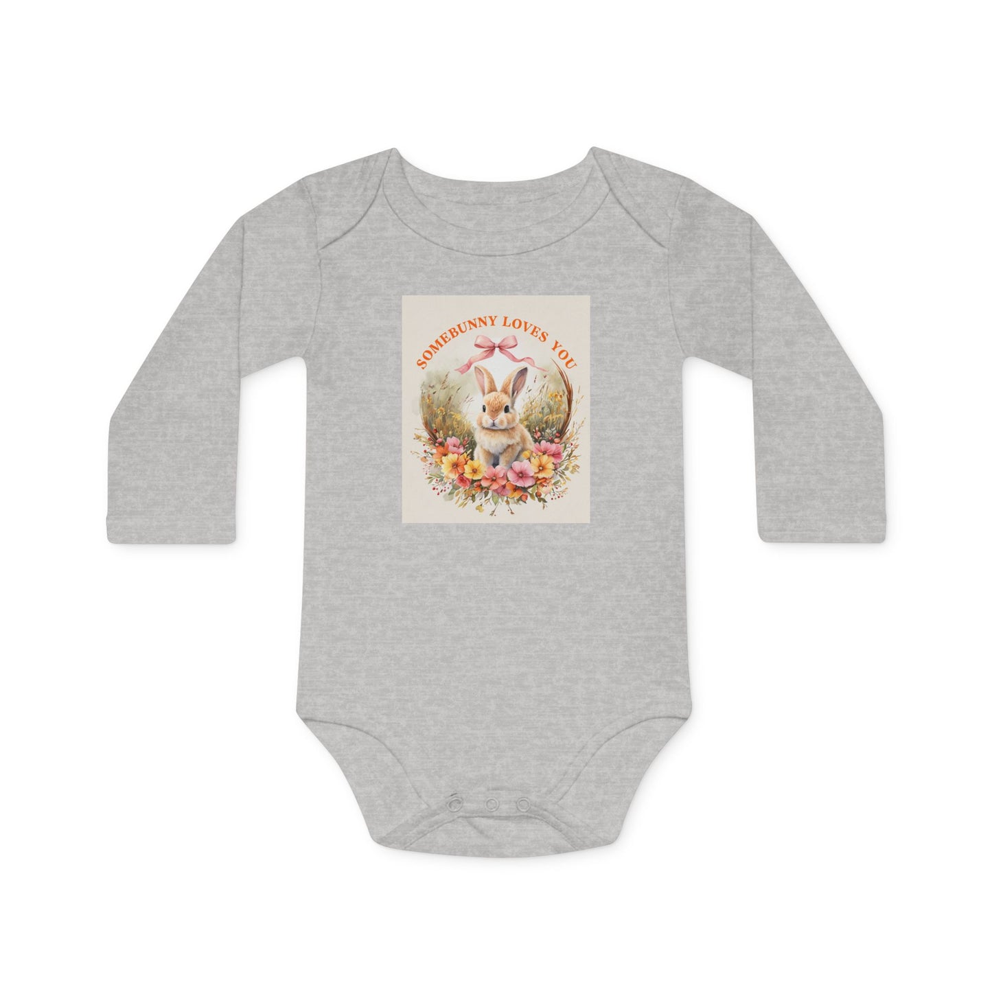 Somebunny Loves You Baby Long-Sleeve Organic Bodysuit - Perfect for Easter and Spring Celebrations