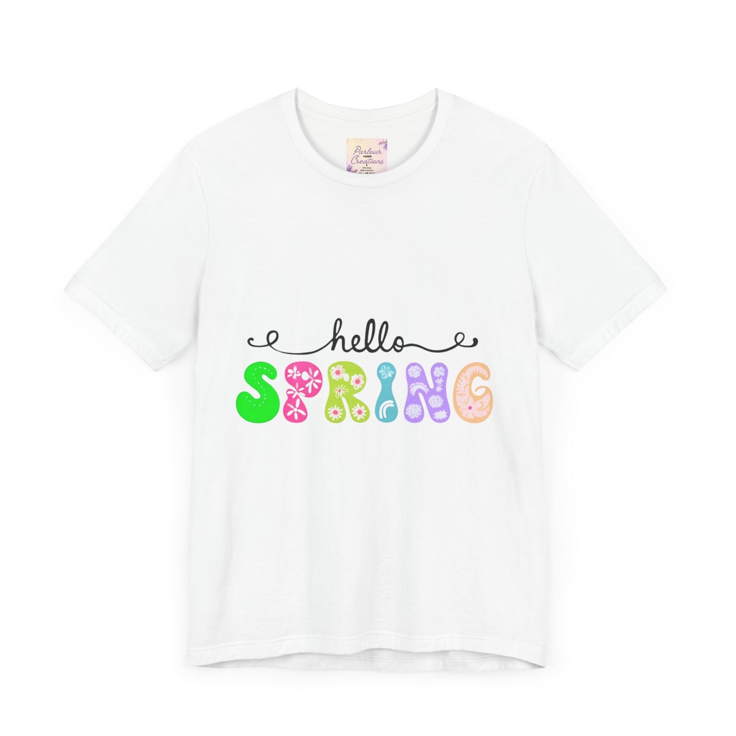 Hello Spring Unisex Jersey Short Sleeve Tee | Spring Shirts, Seasonal Apparel, Cute Tees, Gift for Her, Flower Graphic Tee
