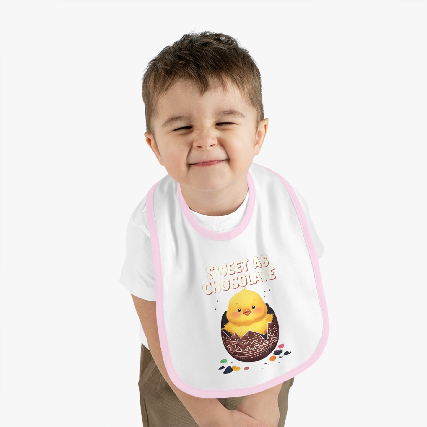Sweet As Chocolate Baby Bib - Cute Contrast Trim Bib for Mess-Free Feeding