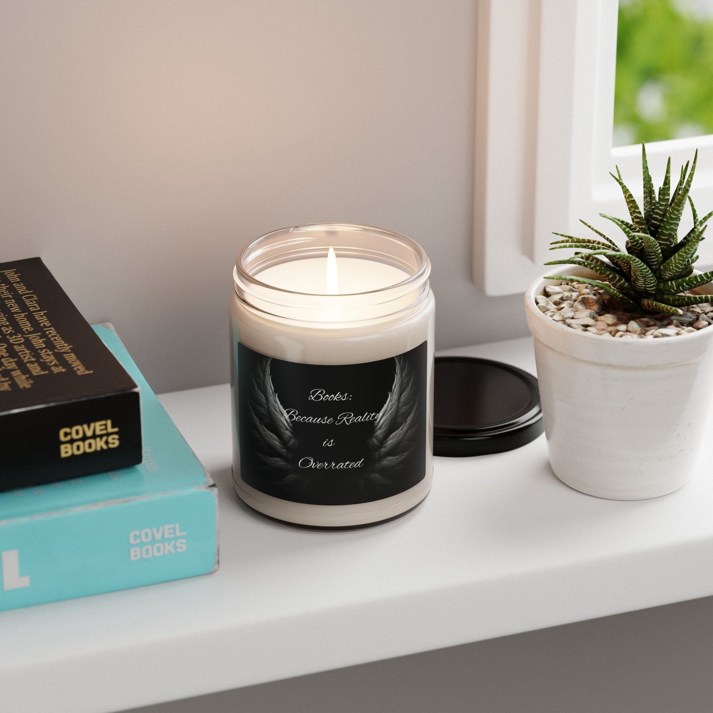 Scented Soy Candle - 'Books: Because Reality is Overrated' - Cozy Reading Companion