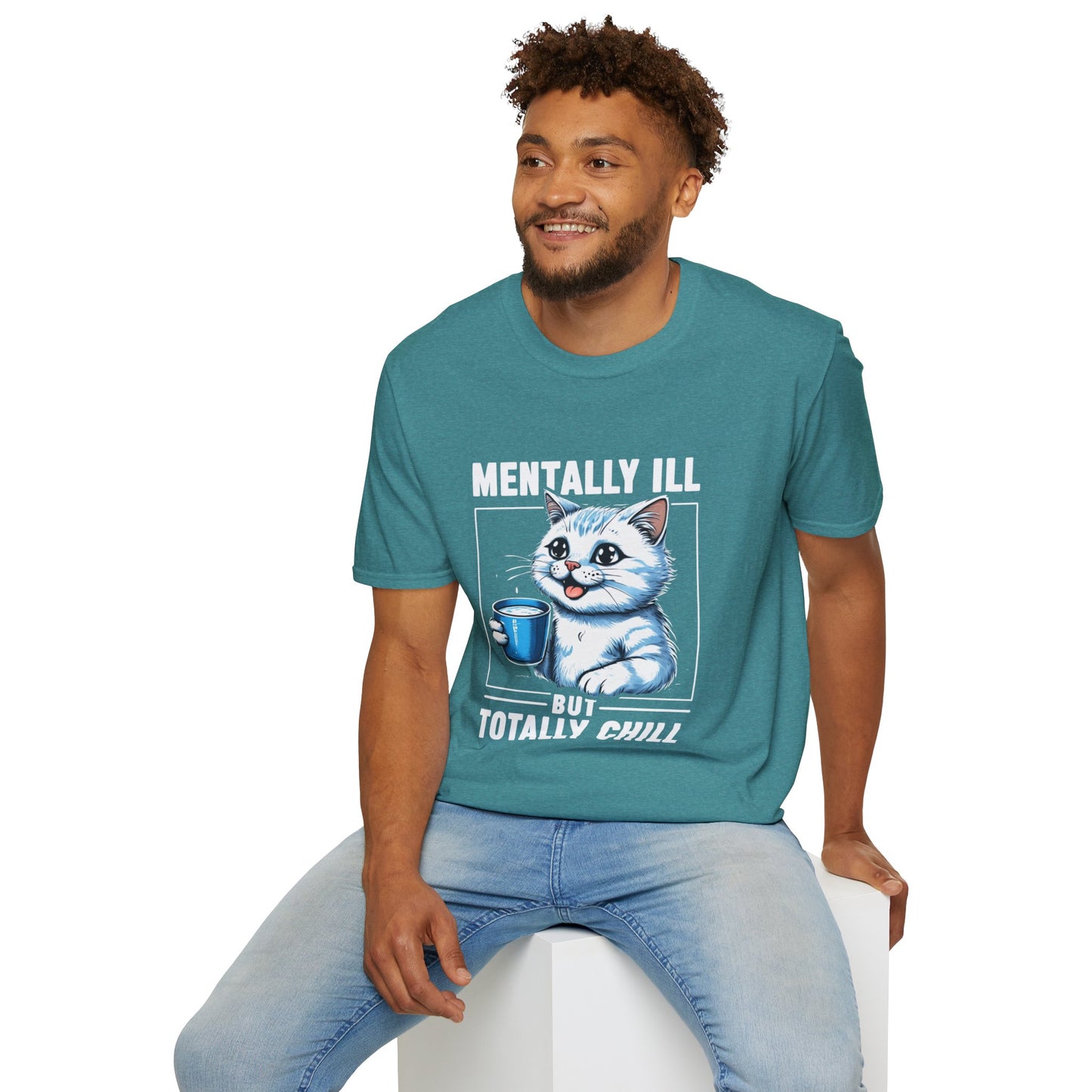 Funny Cat T-Shirt | "Mentally Ill But Totally Chill" Unisex Softstyle Tee