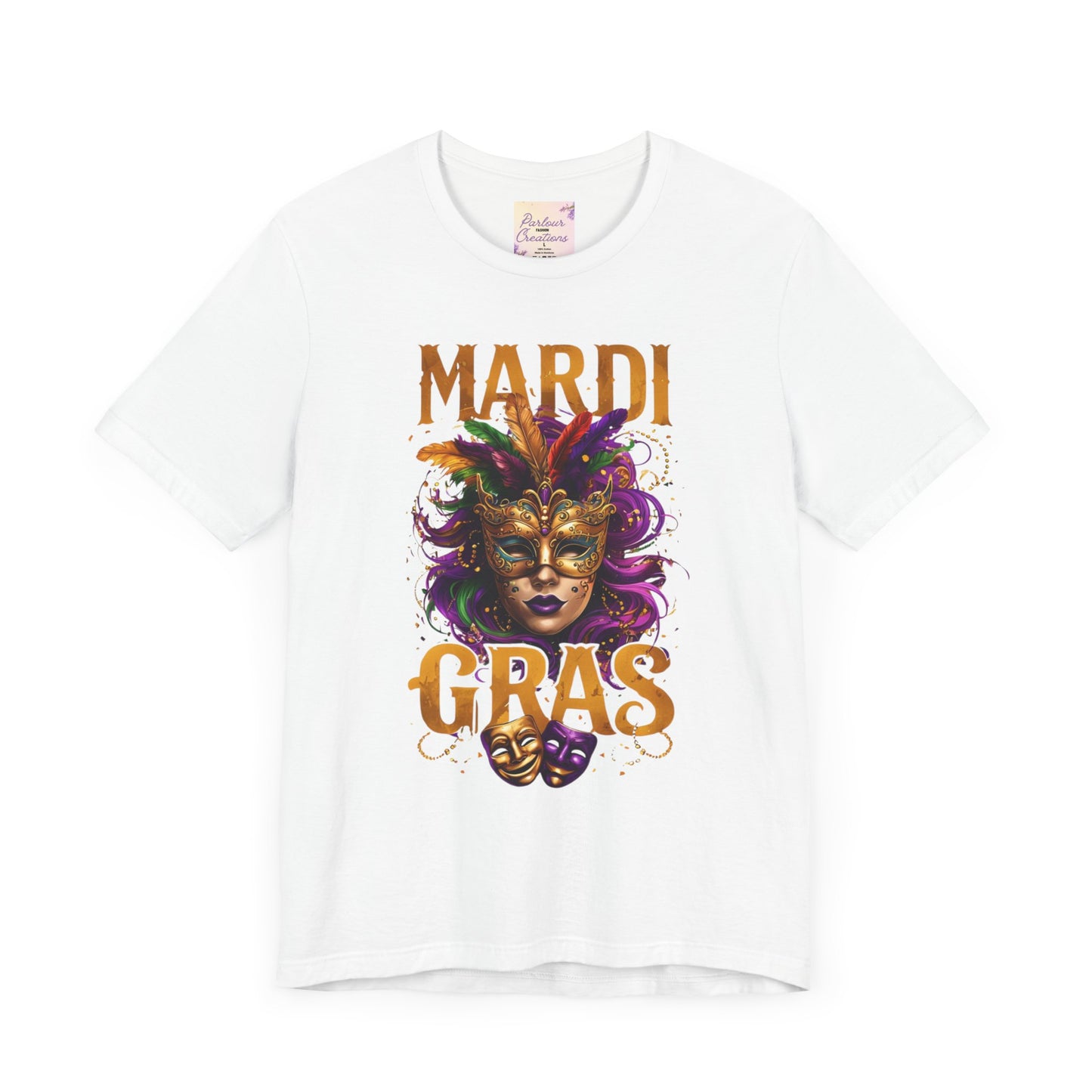 Mardi Gras Unisex Tee, festive t-shirt, carnival shirt, party apparel, mask design, celebration outfit