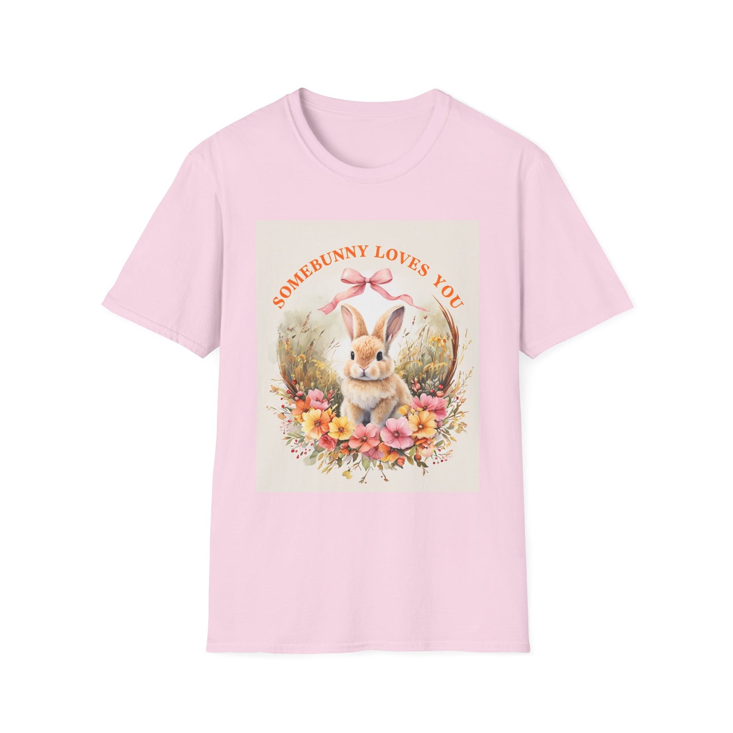Unisex Softstyle T-Shirt - 'Somebunny Loves You' Floral Bunny Design for Easter